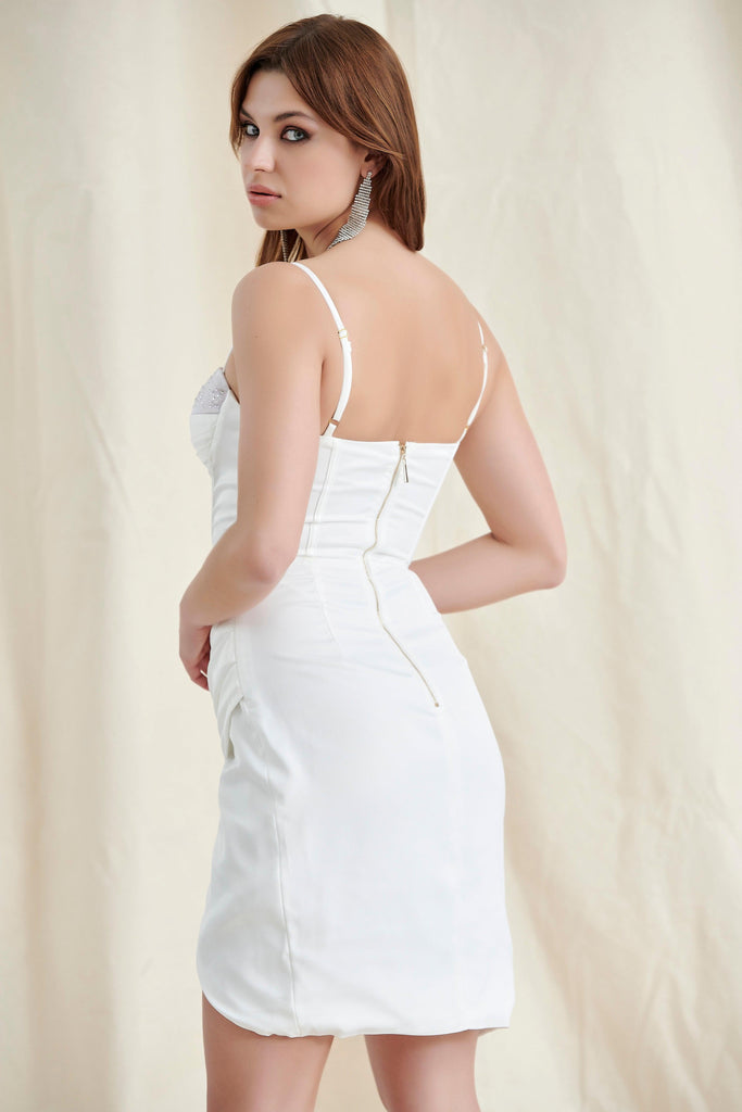 WHITE SATIN CORSET MINI DRESS-Dresses-Oh CICI SHOP