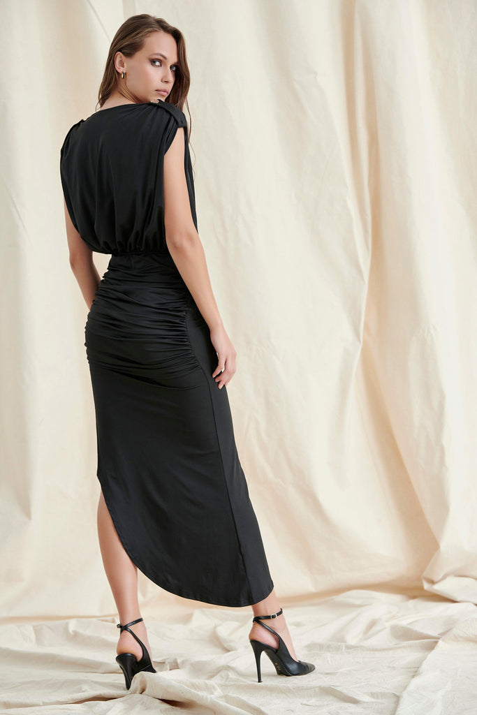 BLACK PLUNGE CHAIN MAXI DRESS-Maxi Dresses-Oh CICI SHOP