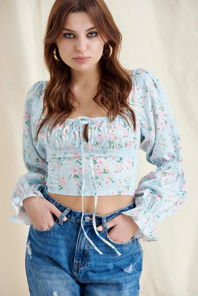 FLORAL PUFF SLEEVES TOP-Oh CICI SHOP