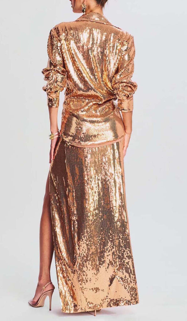 THIGH SLIT GLITTER MAXI DRESS IN METALLIC GOLD DRESS OH CICI