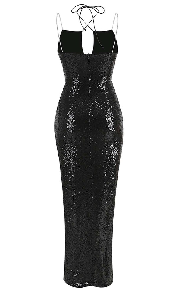 THIGH SLIT SEQUIN MAXI DRESS IN BLACK DRESS OH CICI