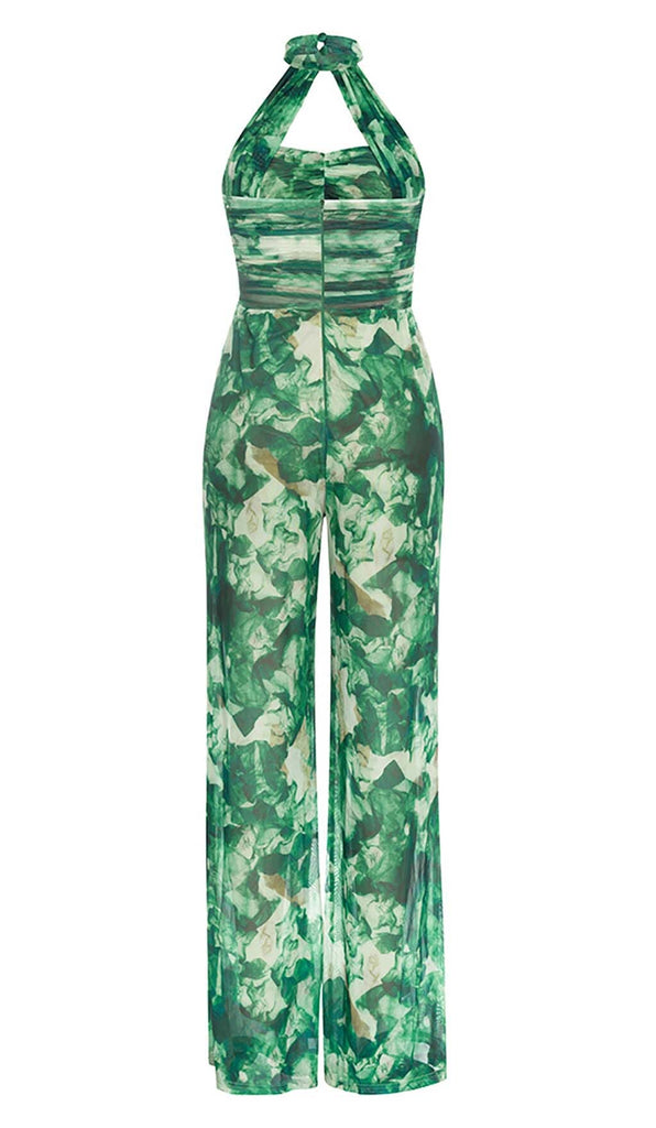TIE FRONT HALTER NECK BACKLESS JUMPSUIT IN GREEN DRESS OH CICI 