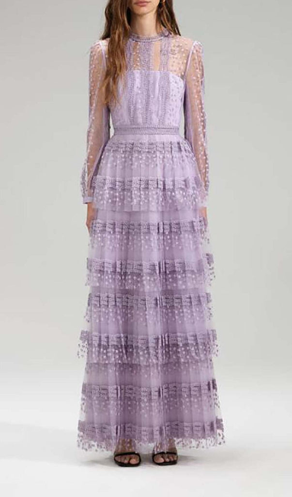TIERED LACE MAXI DRESS IN LILAC DRESS ohcici 