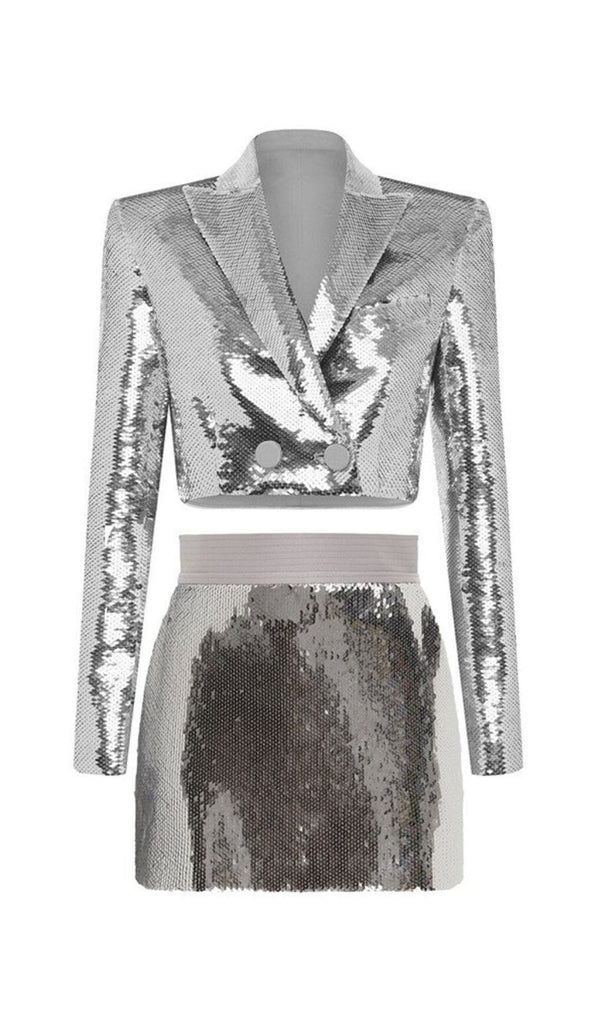 SEQUIN SHORT TWO PIECES SUIT IN SLIVER-Oh CICI SHOP