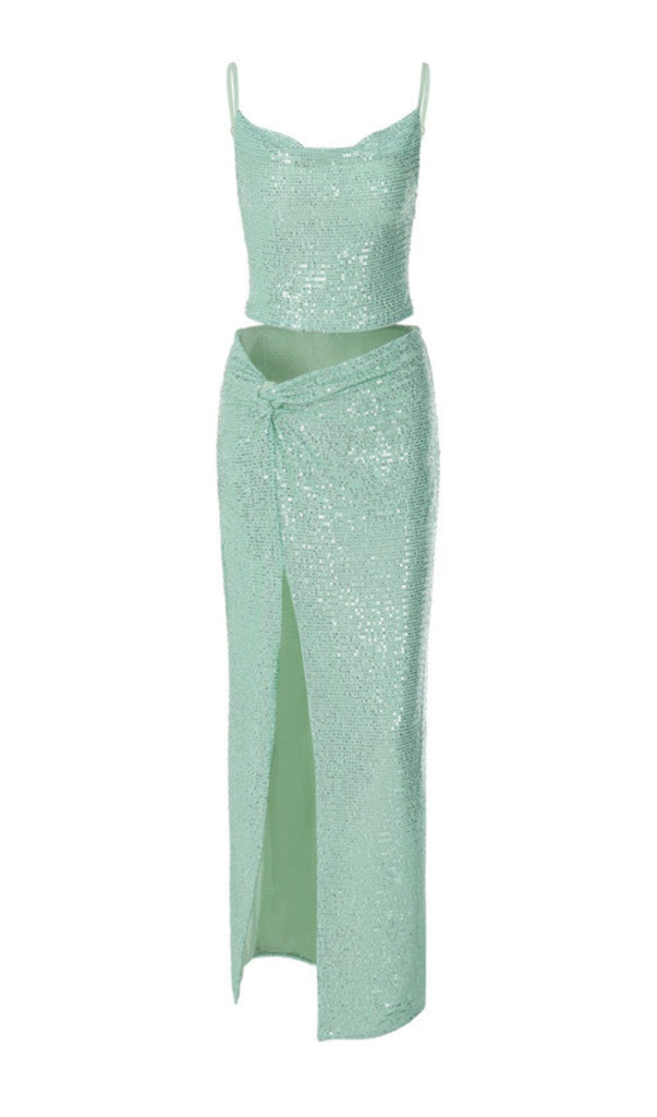 SEQUIN TWO PIECES SUIT IN GREEN-Sets-Oh CICI SHOP