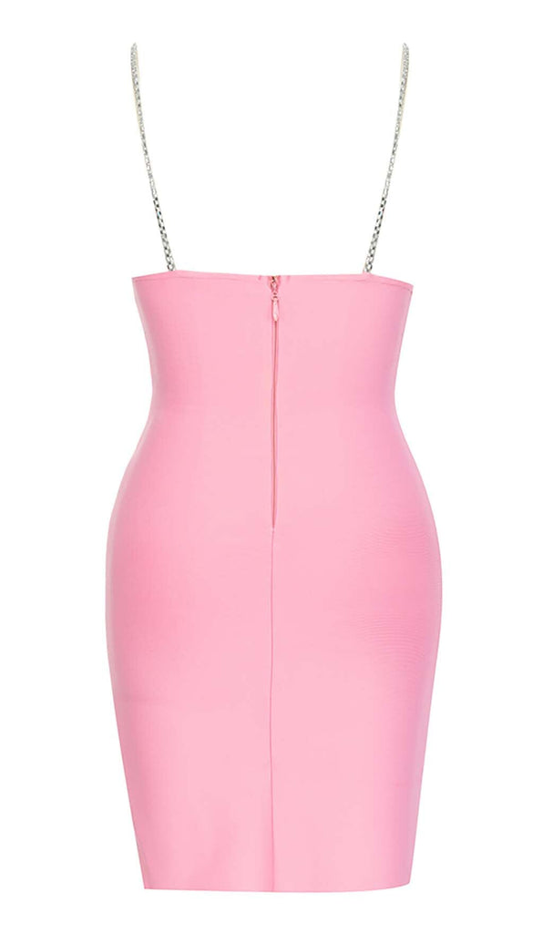 V-NECK CRYSTAL STRAP MINI DRESS IN PINK DRESS OH CICI 