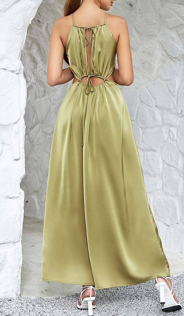 WAIST CUTOUT SATIN MAXI DRESS IN OLIVE DRESS OH CICI 