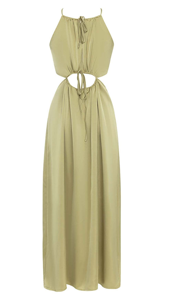 WAIST CUTOUT SATIN MAXI DRESS IN OLIVE DRESS OH CICI 