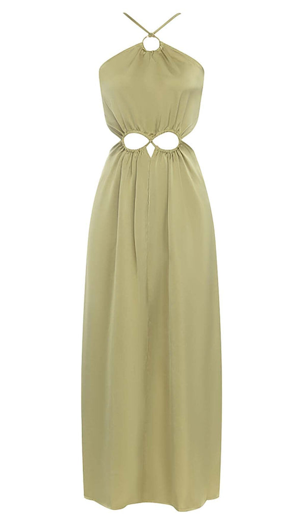 WAIST CUTOUT SATIN MAXI DRESS IN OLIVE DRESS OH CICI 