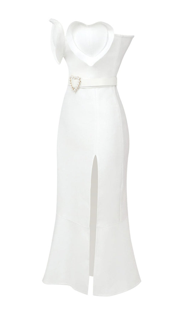 WAIST-TIGHTENING PEARL MIDI DRESS IN WHITE OH CICI 