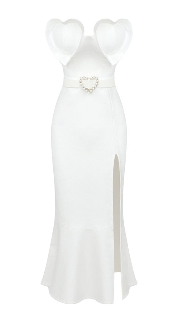 WAIST-TIGHTENING PEARL MIDI DRESS IN WHITE OH CICI 