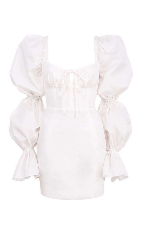 WHITE PUFF SLEEVE CORSET DRESS-Dresses-Oh CICI SHOP