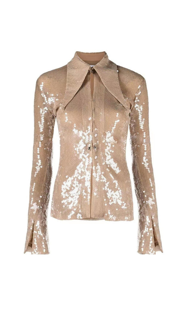 SEQUIN-EMBELLISHED SUIT IN METALLIC GOLD DRESS oh cici 