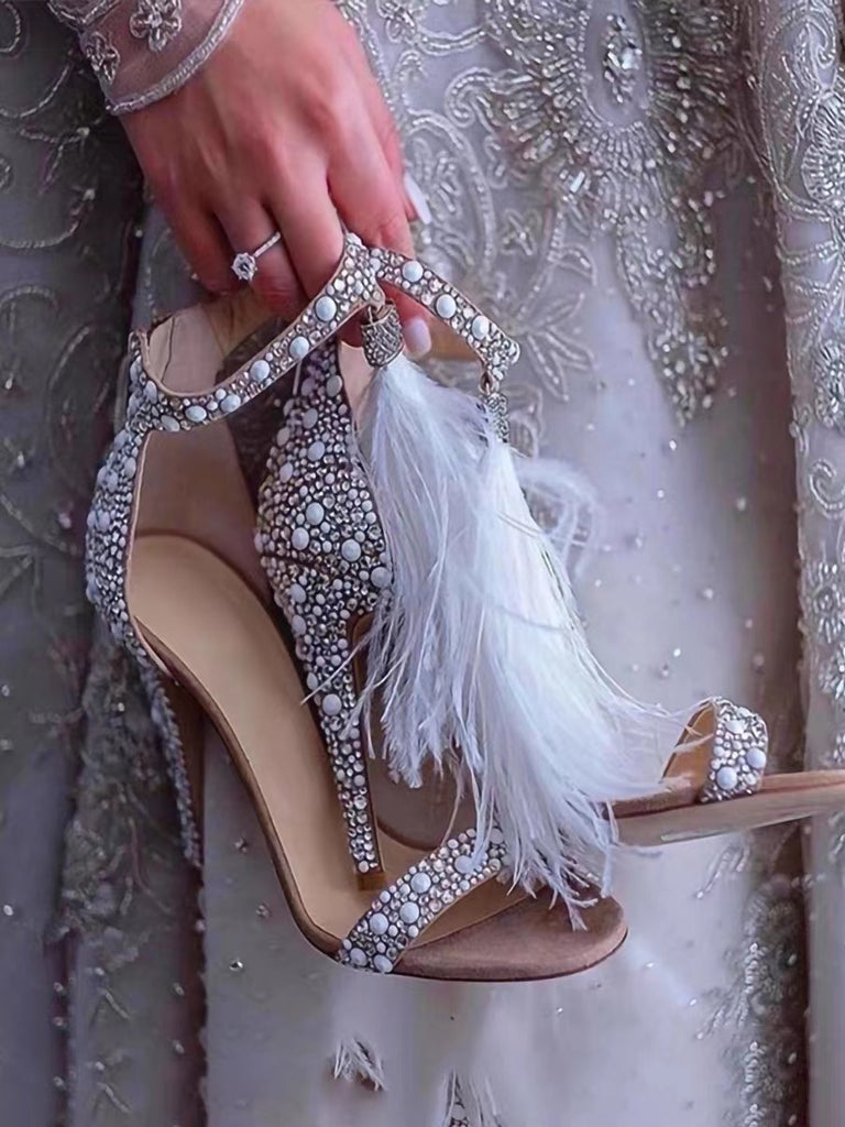 FEATHER PEARL STILETTO HIGH HEELS-Shoes-Oh CICI SHOP