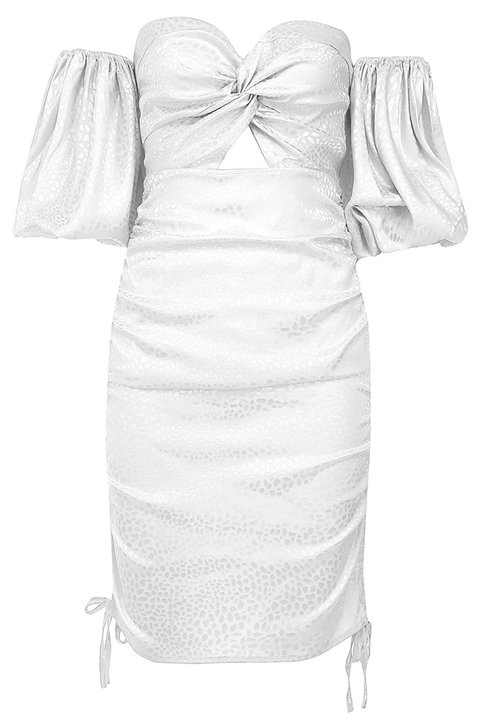 White Off-Shoulder Key Hole Dress-Dresses-Oh CICI SHOP