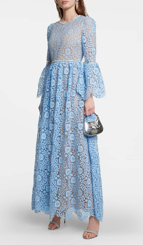LONG SLEEVE ROSE LACE MAXI DRESS IN BLUE DRESS OH CICI