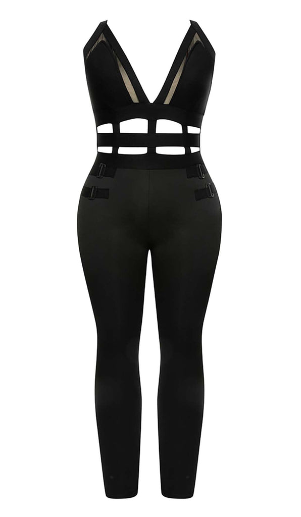 CUT OUT DETAILED ZIPPER BACK JUMPSUIT IN BLACK DRESS OH CICI