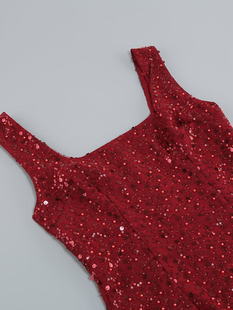 RED FEATHER SEQUIN DRESS-Oh CICI SHOP