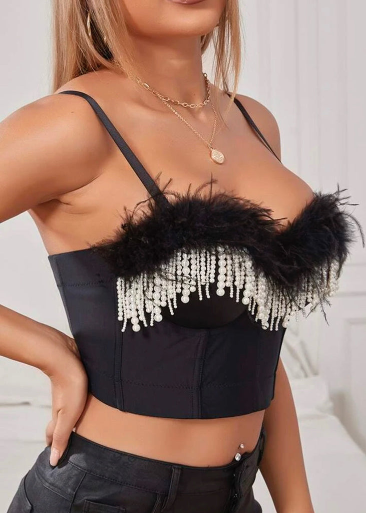 FEATHER PEARL CORSET TOP-Oh CICI SHOP