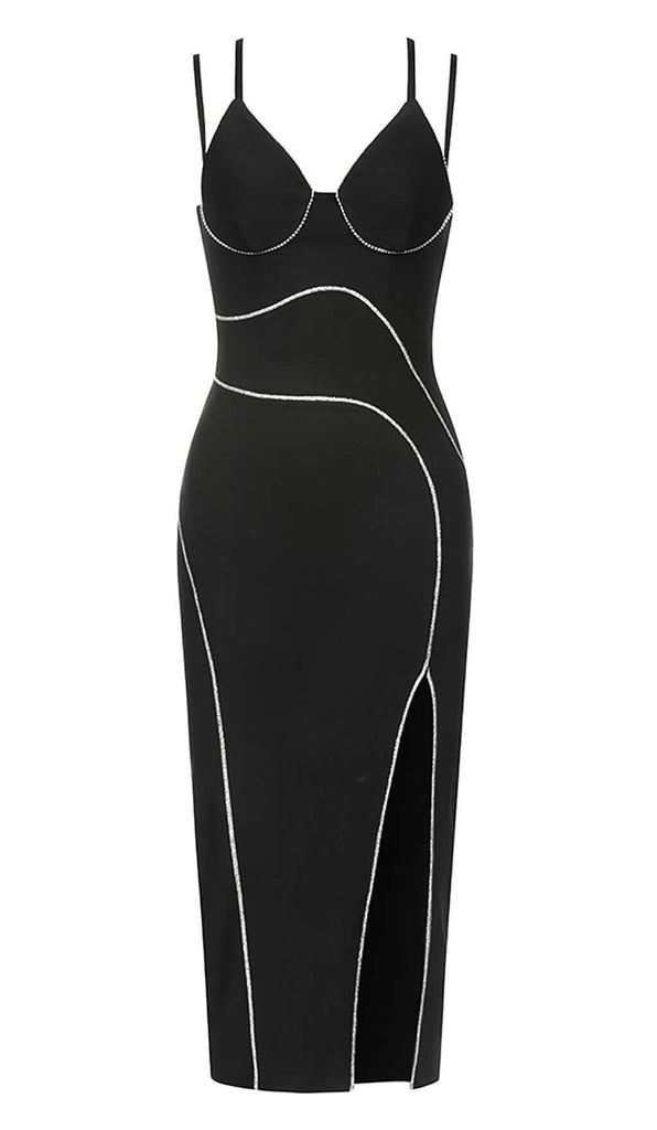 IRREGULAR SPLIT MIDI DRESS IN BLACK OH CICI