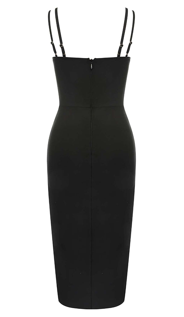 IRREGULAR SPLIT MIDI DRESS IN BLACK OH CICI