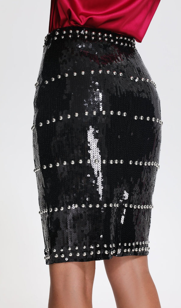 BLACK SEQUIN PEARL SKIRT-Skirts-Oh CICI SHOP