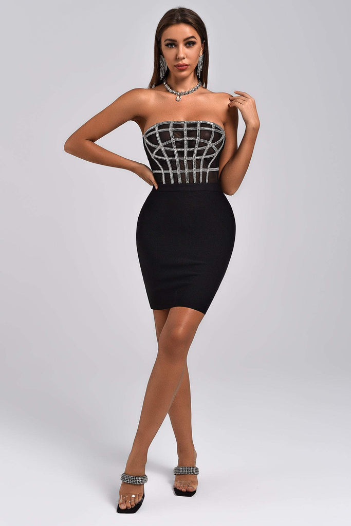 LILIYA DIAMONATE CORSET MINI BANDAGE DRESS-Dresses-Oh CICI SHOP