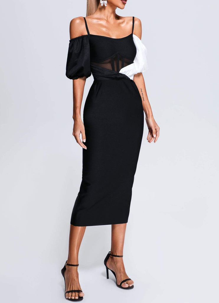 Puff Sleeve Midi Bandage Dress-Dresses-Oh CICI SHOP