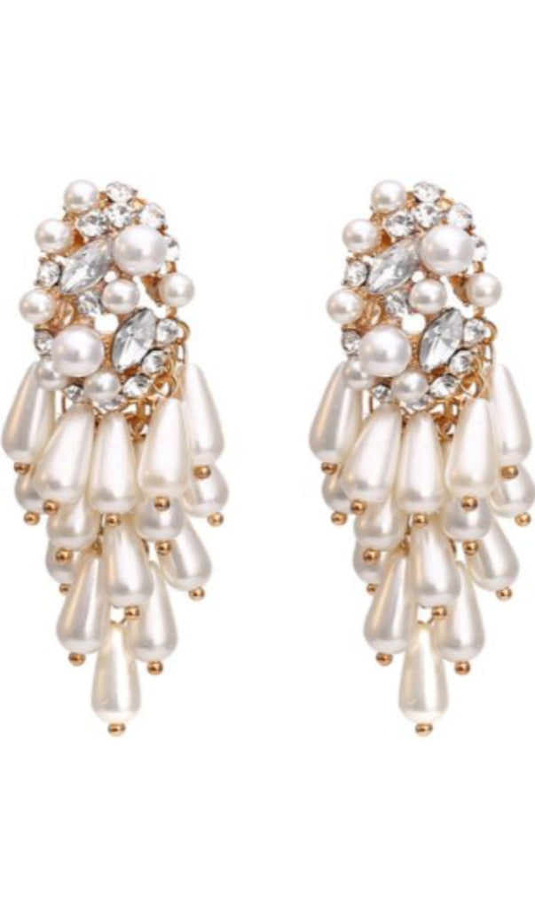 PEARL TASSEL DIAMOND EARRINGS-Jewelry-Oh CICI SHOP