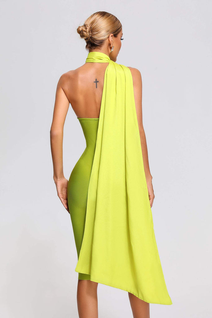 Halter Bandage Midi Dress - Green-Dresses-Oh CICI SHOP