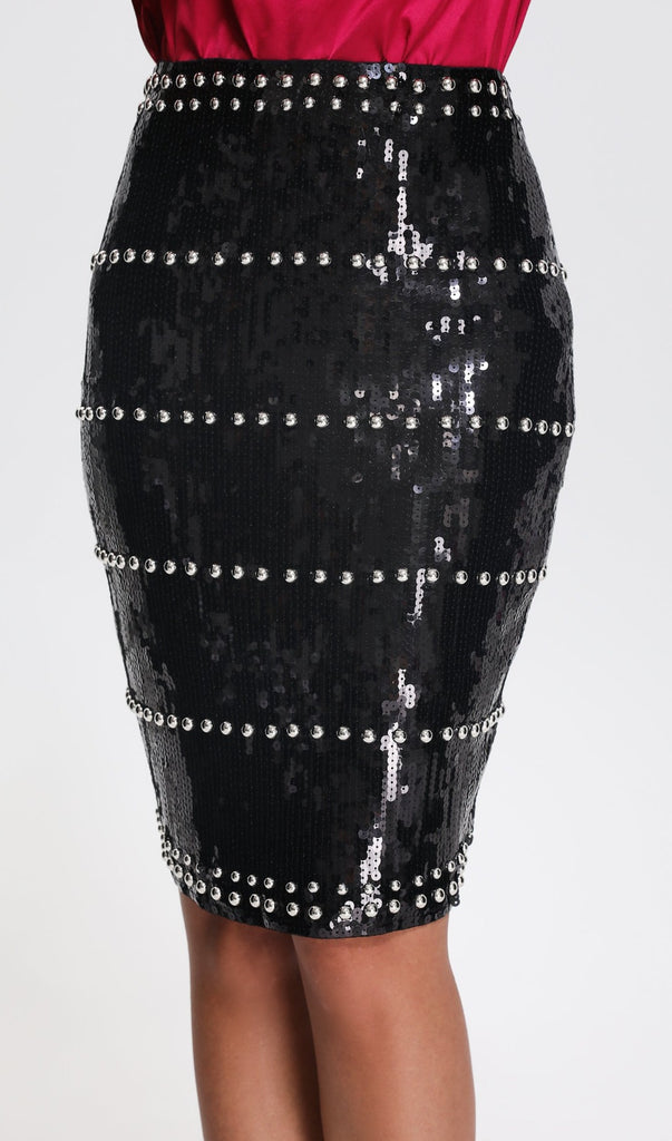BLACK SEQUIN PEARL SKIRT-Skirts-Oh CICI SHOP