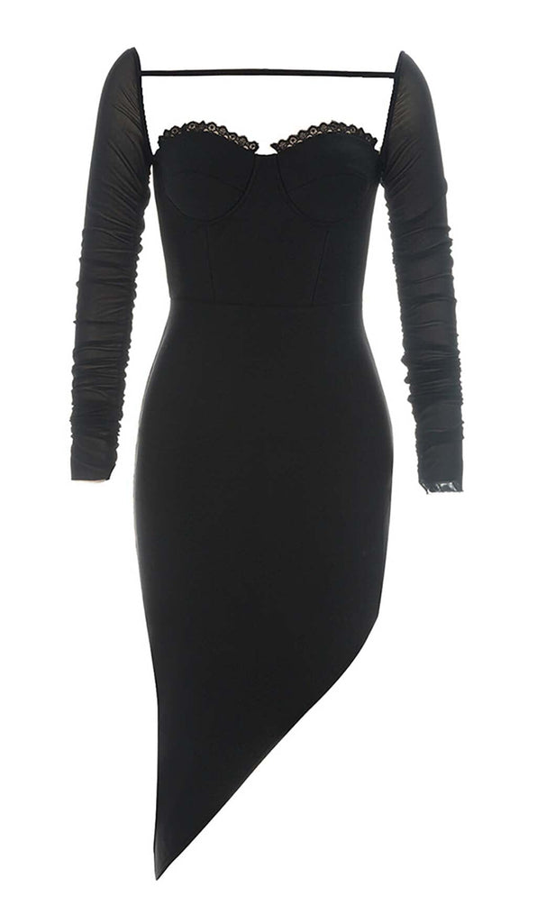 MESH ASYMMETRICAL MIDI DRESS IN BLACK DRESS OH CICI