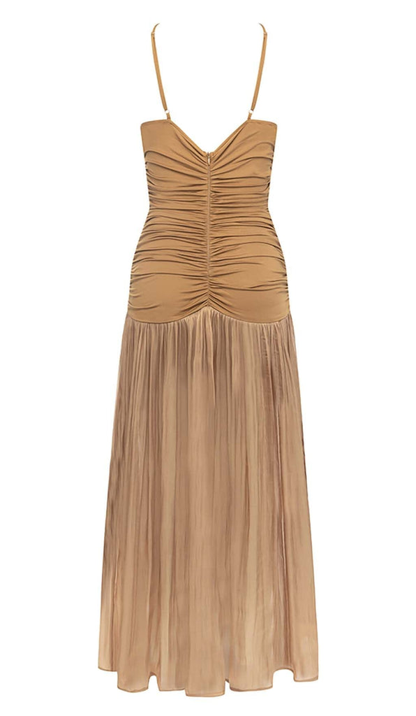 PLEATED STRAPPY MIDI DRESS IN BROWN DRESS OH CICI