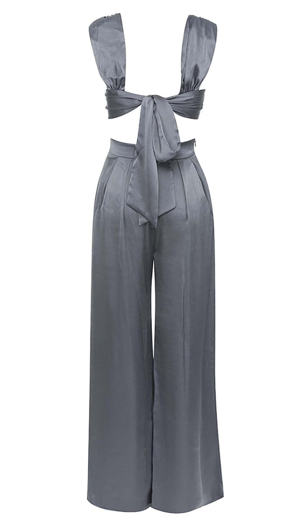 PLUNGE SATIN TWO-PIECE SUIT IN GRAY DRESS OH CICI
