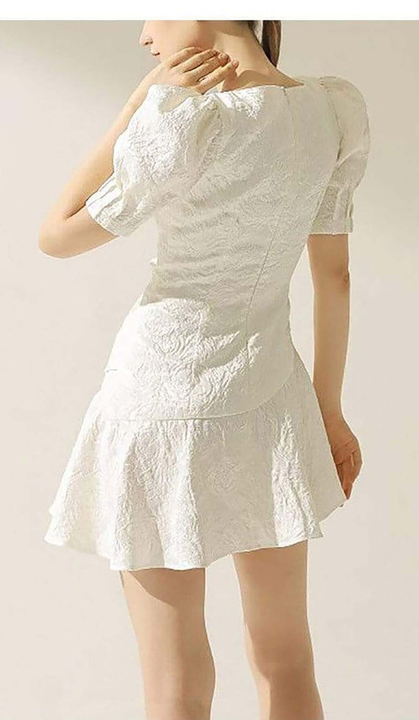 PUFFY SLEEVE BUTTON MINI DRESS IN WHITE DRESS OH CICI XS WHITE