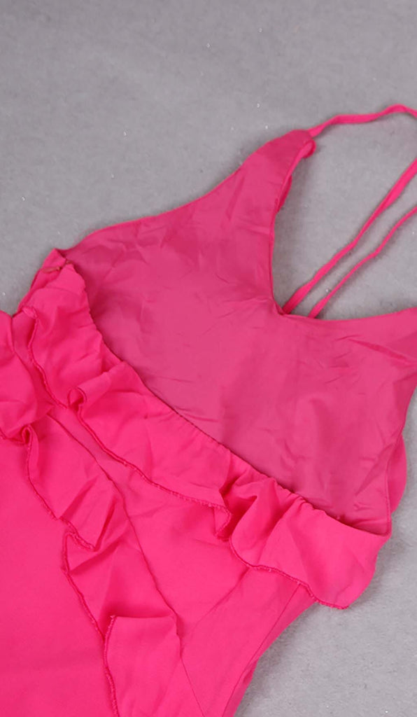 ROSE-EMBELLISHED RUFFLED MINI DRESS IN PINK DRESS OH CICI