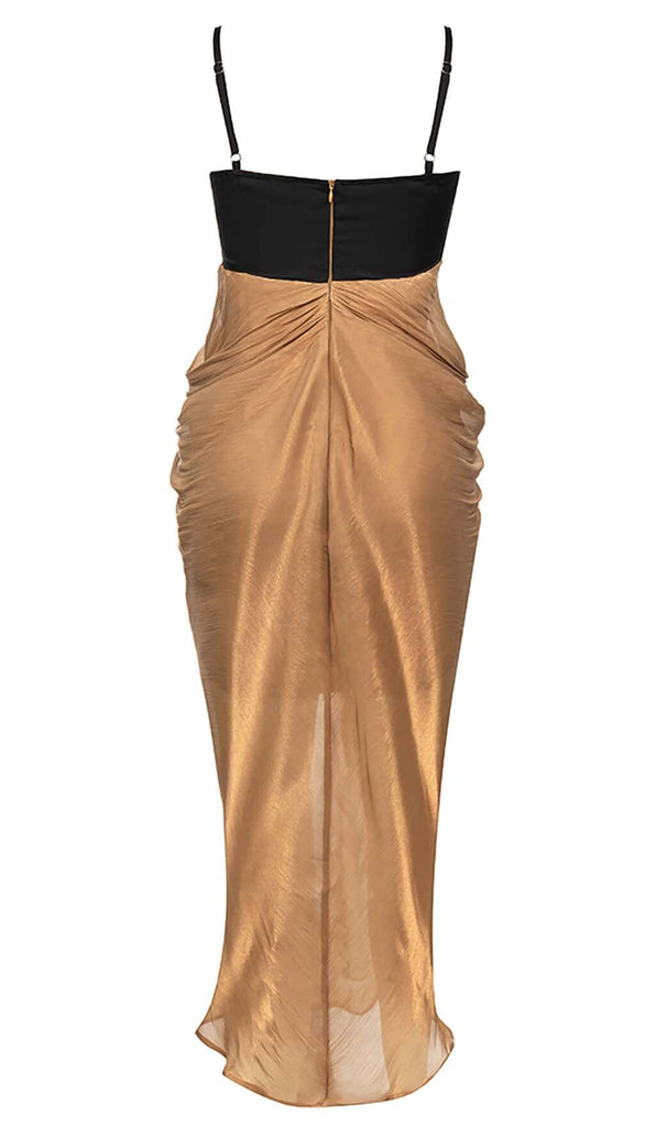 RUCHED STRAPPY MIDI DRESS IN BROWN DRESS OH CICI