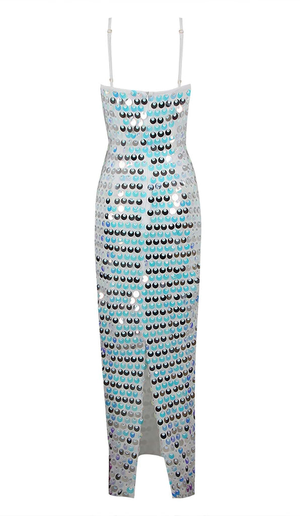 SEQUIN-EMBELLISHED SLEEVELESS MIDI DRESS IN BLUE DRESS OH CICI