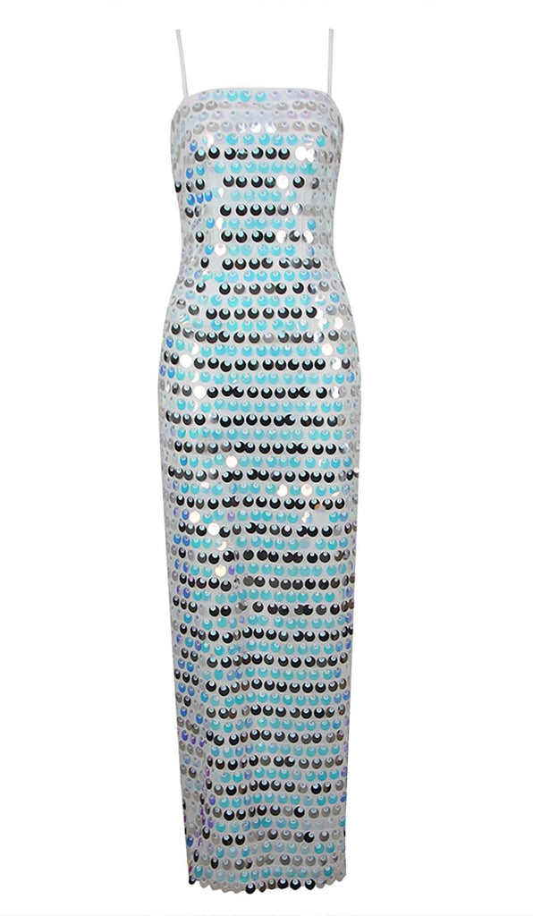 SEQUIN-EMBELLISHED SLEEVELESS MIDI DRESS IN BLUE DRESS OH CICI