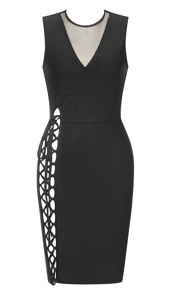 SIDE LACE UP BANDAGE MIDI DRESS IN BLACK DRESS OH CICI