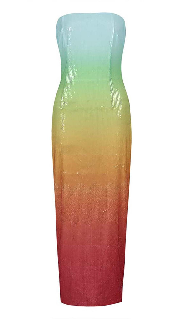 STRAPLESS SEQUIN OMBRE MAXI DRESS IN MULTI-COLOR DRESS OH CICI