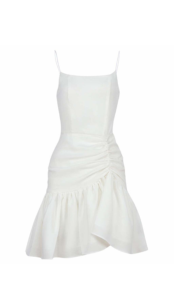 STRAPPY RUFFLED MINI DRESS IN WHITE OH CICI