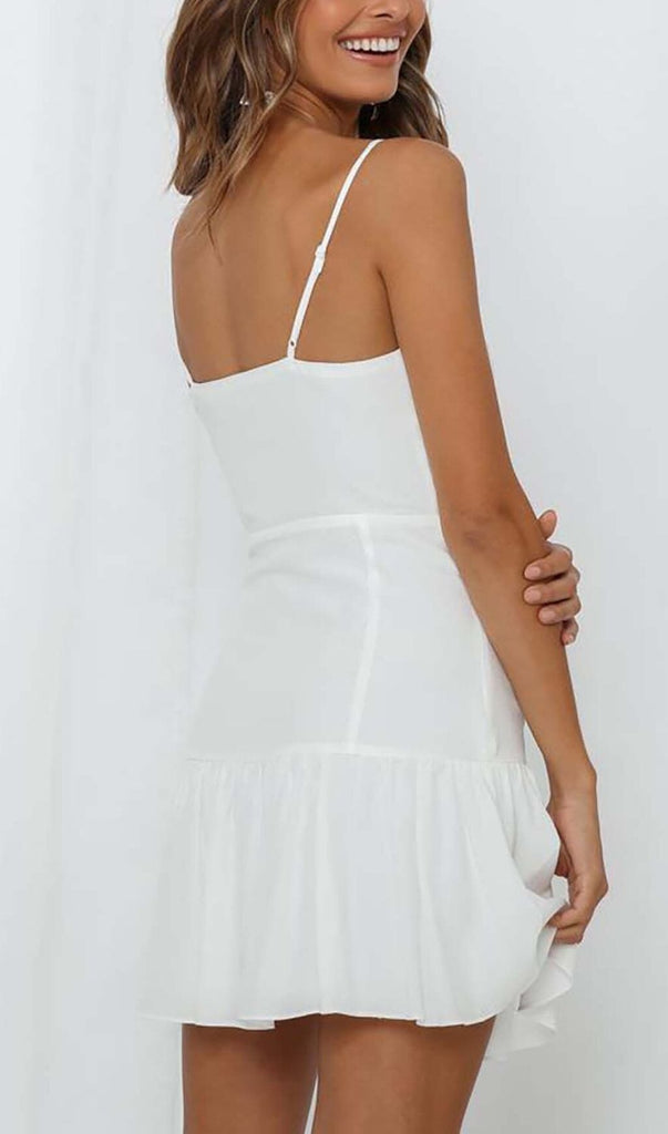 STRAPPY RUFFLED MINI DRESS IN WHITE OH CICI